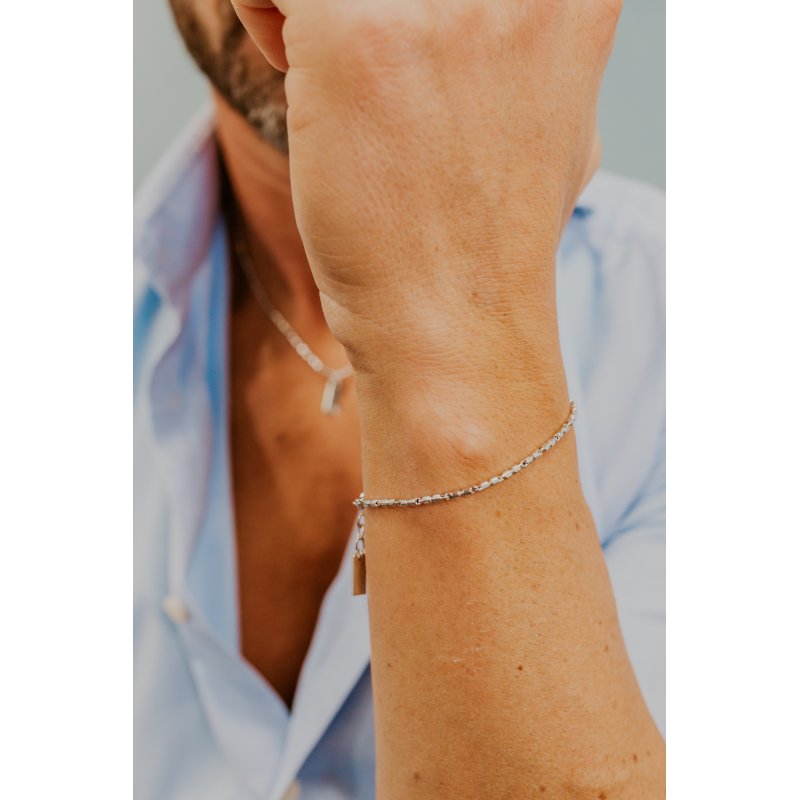 Bracciale In Argento Lucido E Rosè, Diamante E Spinelli Neri