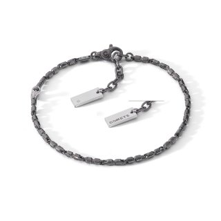 Bracciale In Argento Brunito E Lucido, Diamante, Spinelli Neri