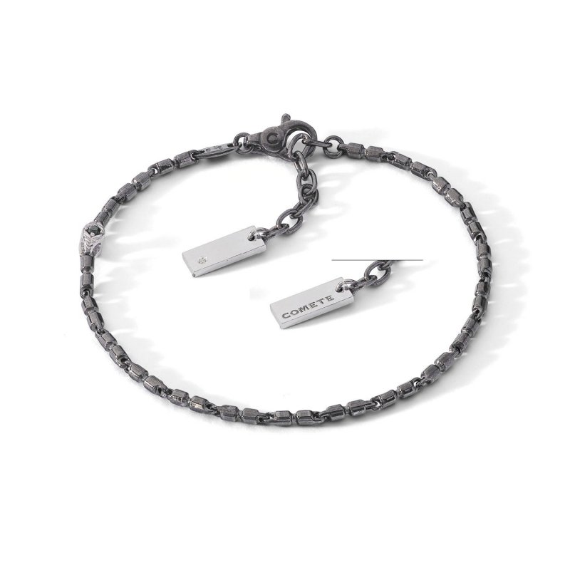 Bracciale In Argento Brunito E Lucido, Diamante, Spinelli Neri