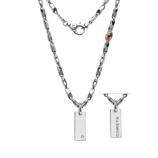 Collana In Argento Lucido E Rosè, Diamante E Spinelli Neri