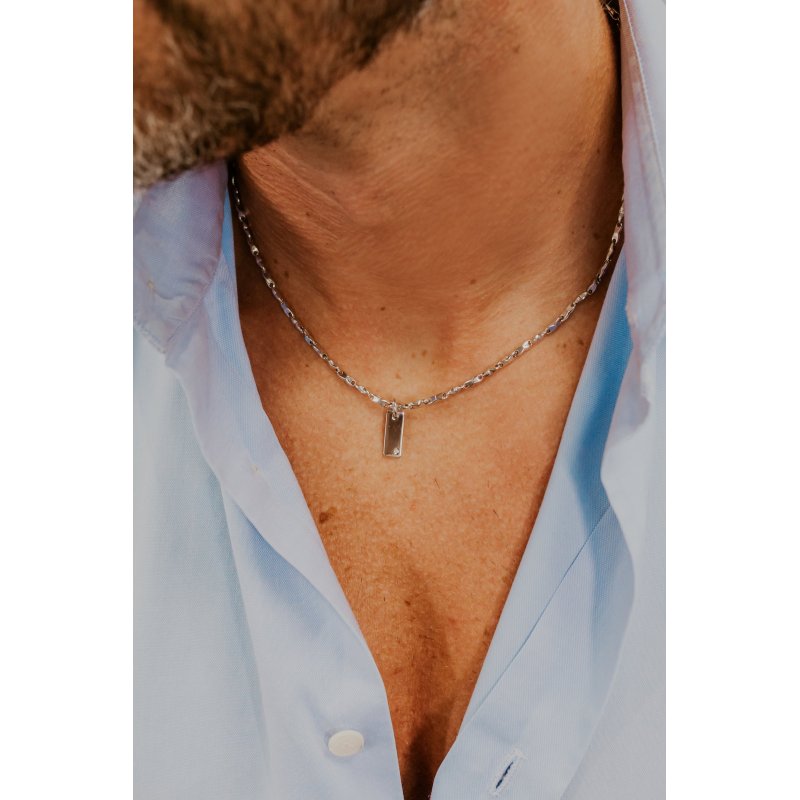 Collana In Argento Lucido E Rosè, Diamante E Spinelli Neri