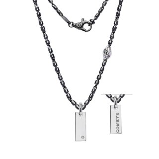 Girocollo In Argento Brunito E Lucido, Diamante, Spinelli Neri