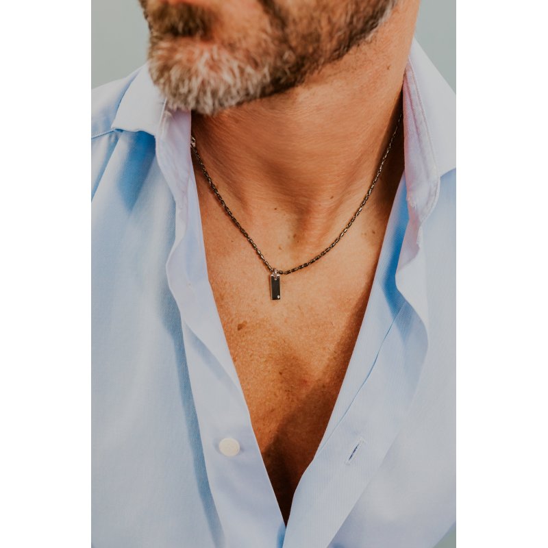 Girocollo In Argento Brunito E Lucido, Diamante, Spinelli Neri