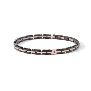 Bracciale Acciaio Con Zircone Nero E Pvd Rosè