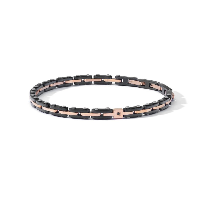 Bracciale Acciaio Con Zircone Nero E Pvd Rosè