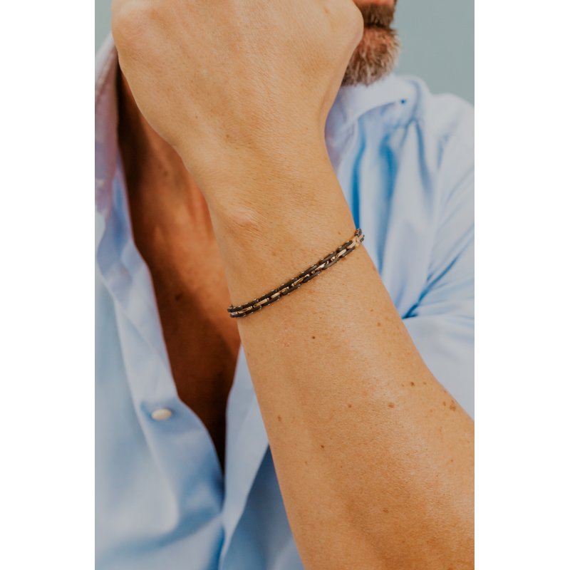 Bracciale Acciaio Con Zircone Nero E Pvd Rosè
