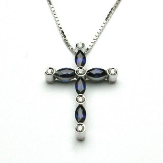 Salvini - Collana Navette - Oro Bianco - Diamante/Zaffiro