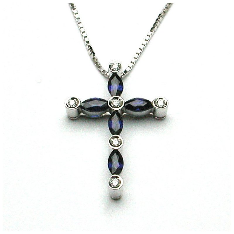 Salvini - Collana Navette - Oro Bianco - Diamante/Zaffiro