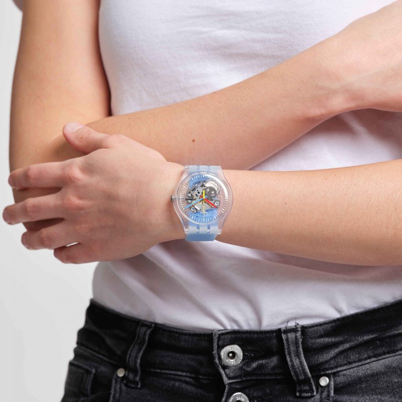 Swatch - Clearly Blue Striped - Silicone - Blu