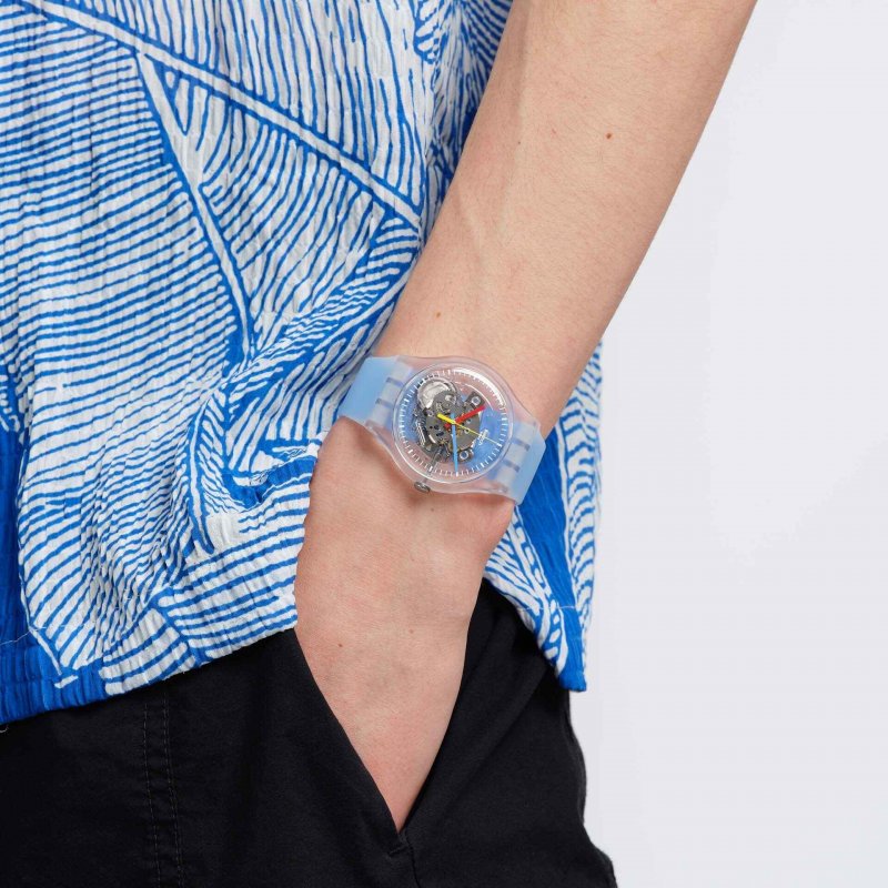 Swatch - Clearly Blue Striped - Silicone - Blu