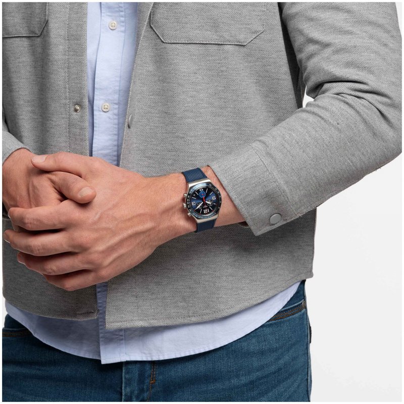 Swatch - Blue Grid Cronografo - Blu - Gomma