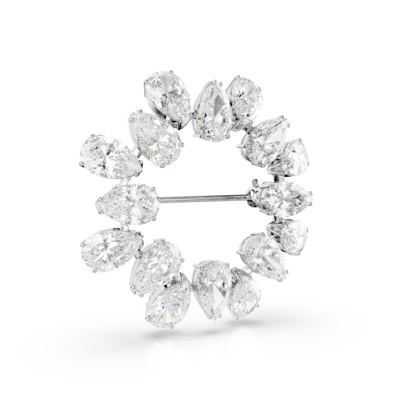 Swarovski - Spilla Matrix - Placcato Rodio - Bianca