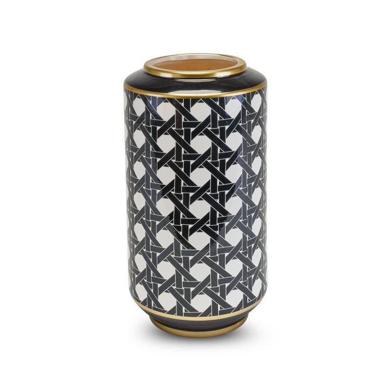 Henriette - Vaso Paglia Di Vienna - Ceramica - Bianco/Nero/Oro