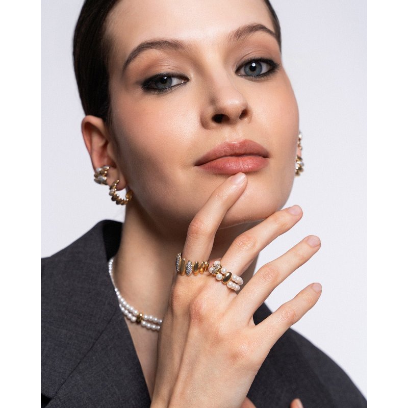 Anello Elastico Tripla Ellissi Perla
