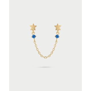 Orecchino Double Lobo Catenella Stelle Con Punto Luce