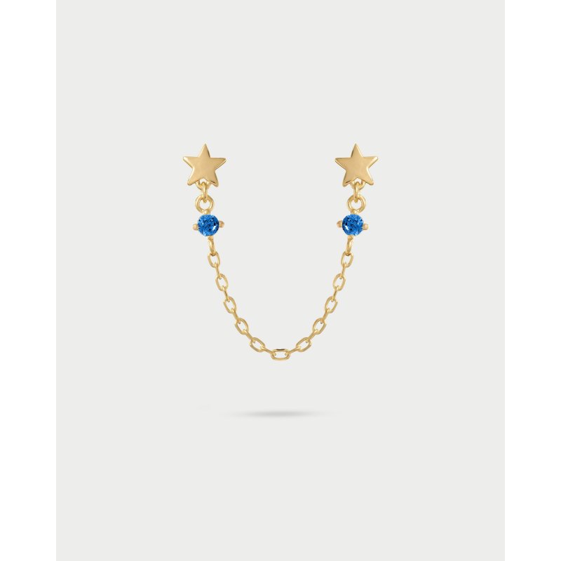 Orecchino Double Lobo Catenella Stelle Con Punto Luce