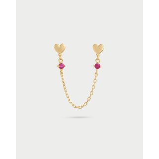 Orecchino Double Lobo Catenella Cuore Con Punto Luce