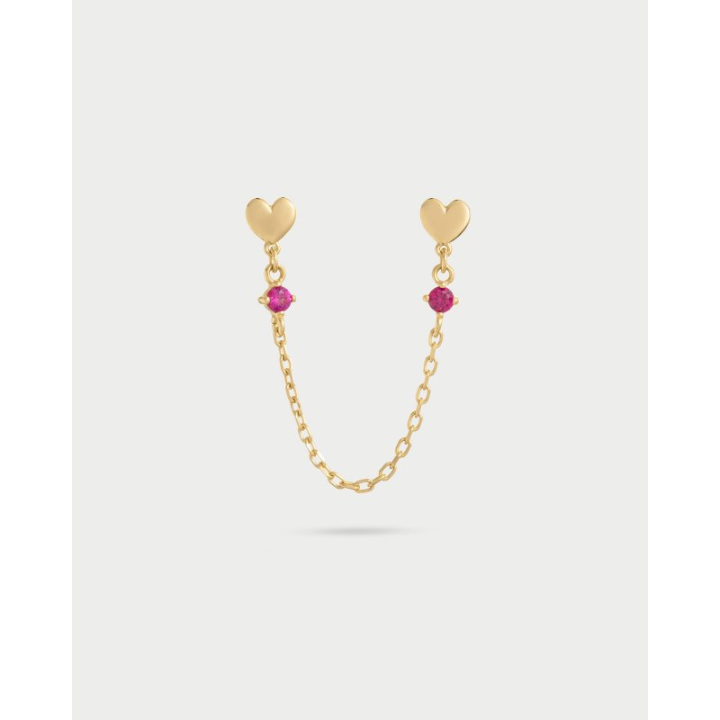 Orecchino Double Lobo Catenella Cuore Con Punto Luce