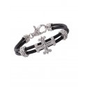 Spadafora - Bracciale Excalibur - Argento 925 - Cuoio Nero