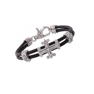 Spadafora - Bracciale Excalibur - Argento 925 - Cuoio Nero