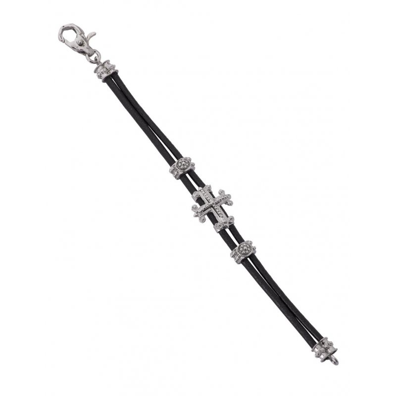 Spadafora - Bracciale Excalibur - Argento 925 - Cuoio Nero