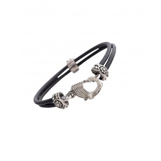 Spadafora - Bracciale Drago - Argento - Cuoio Nero