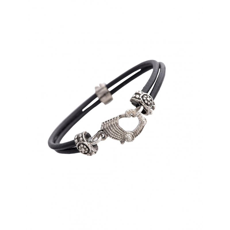 Spadafora - Bracciale Drago - Argento - Cuoio Nero