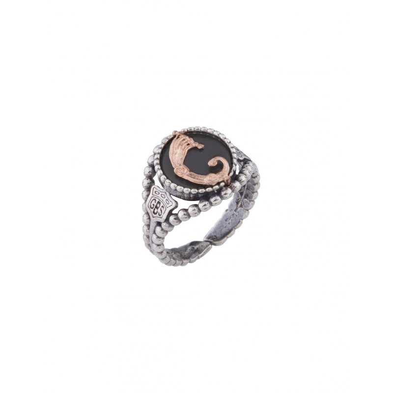 Spadafora - Anello Drago Nero - Argento - Agata Nera