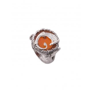 Spadafora - Anello Drago Charme Rosso - Argento - Agata