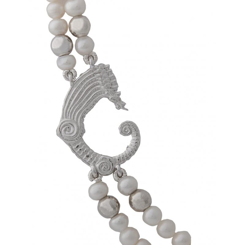 Spadafora - Collana Due Fili Perle - Argento - Drago