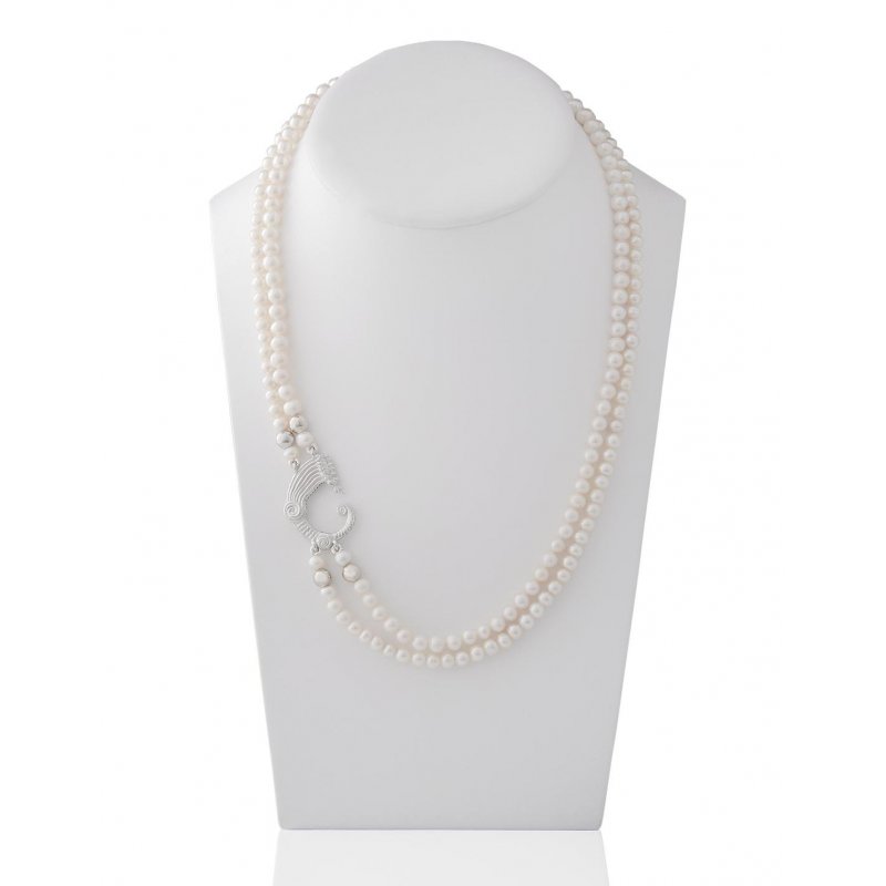 Spadafora - Collana Due Fili Perle - Argento - Drago