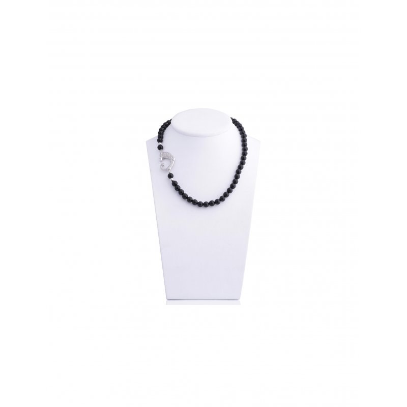 Spadafora - Girocollo Agate Nere - Drago Argento