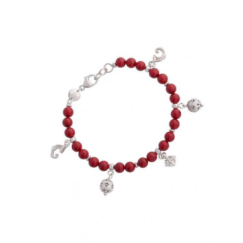 Spadafora - Bracciale Agate Rosse - Charm - Argento 925