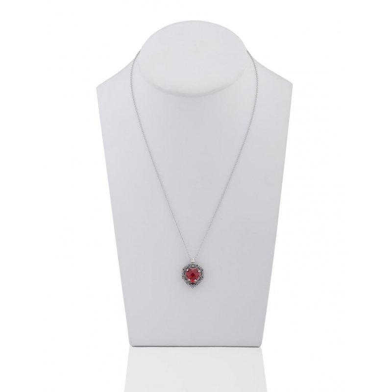 Spadafora - Ciondolo Cuore Rosso - Argento 925 - Cristallo Rosso