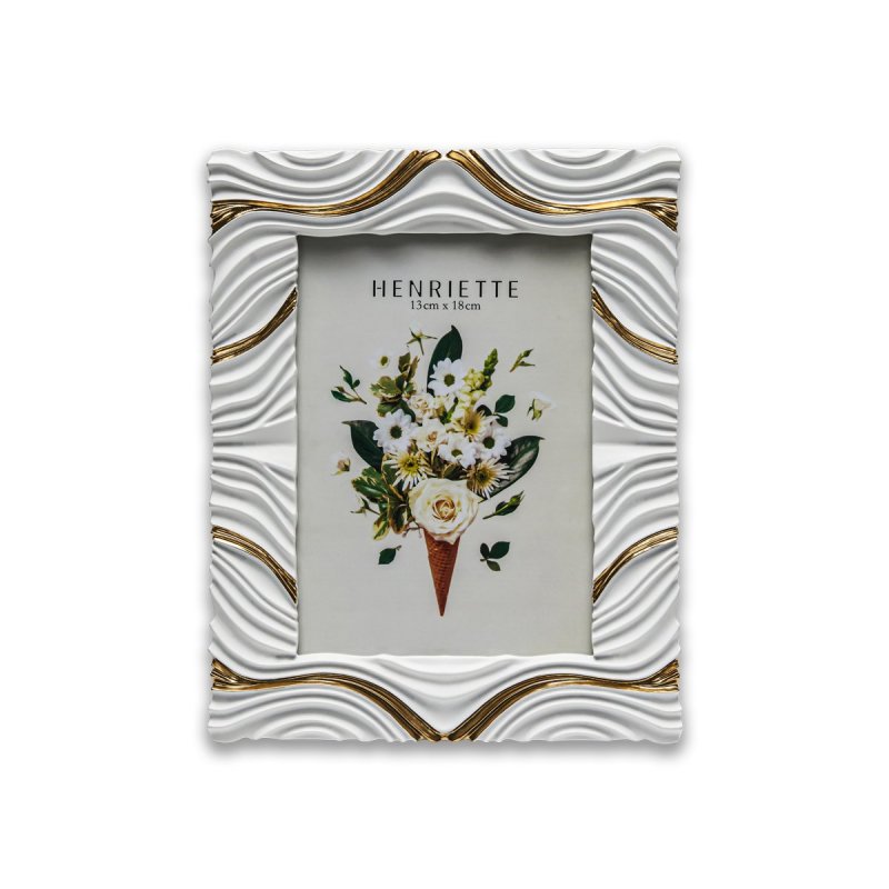 Henriette - Cornice Onda - Bianco E Oro - Resina