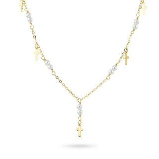 Boccadamo - Collana Argento Placcato Oro - Perle E Croci