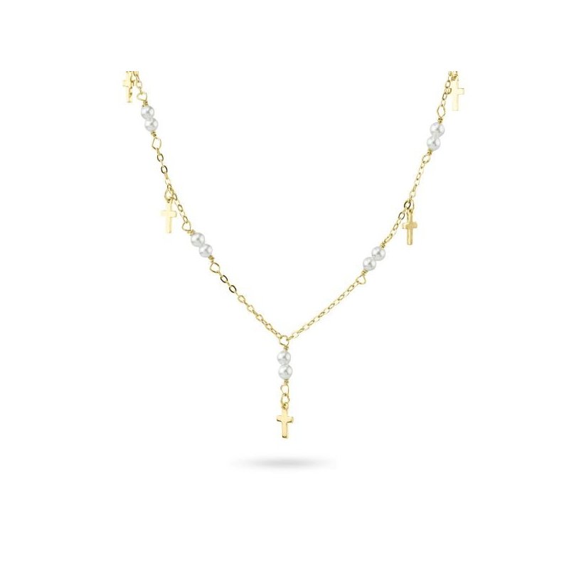 Boccadamo - Collana Argento Placcato Oro - Perle E Croci
