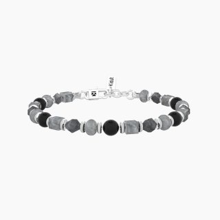 Kidult - Bracciale Uomo Con Agata Nera E Grigia