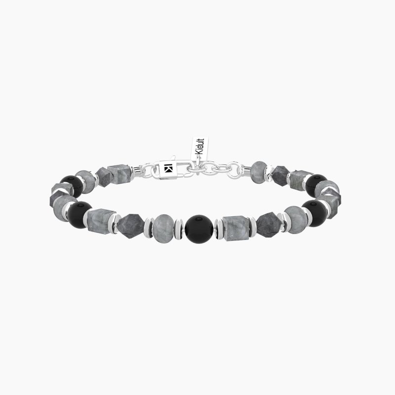 Kidult - Bracciale Uomo Con Agata Nera E Grigia