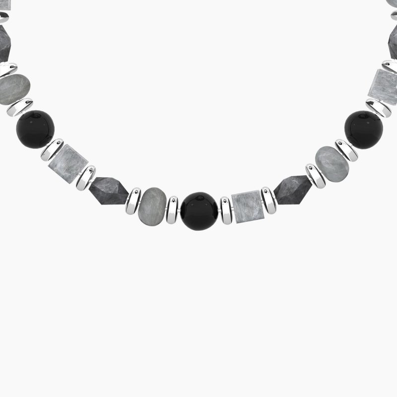 Kidult - Bracciale Uomo Con Agata Nera E Grigia