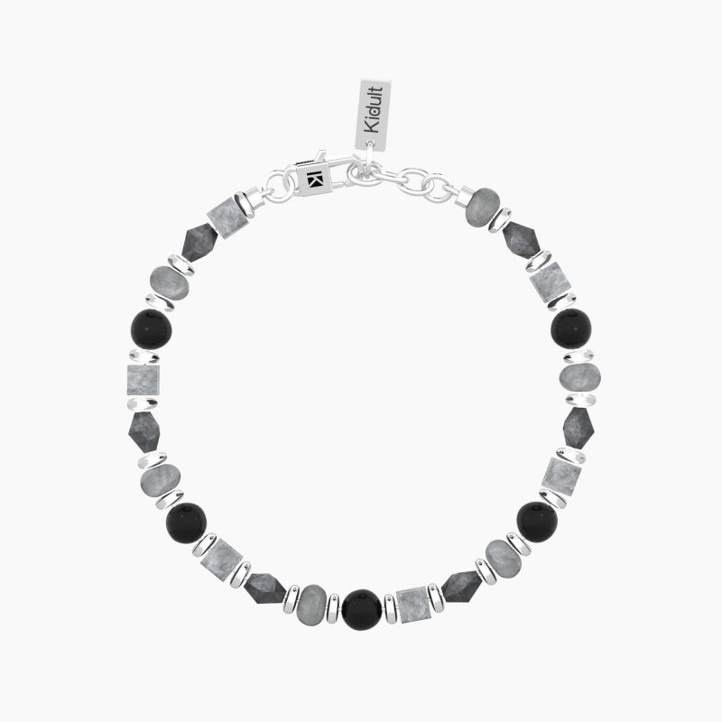 Kidult - Bracciale Uomo Con Agata Nera E Grigia