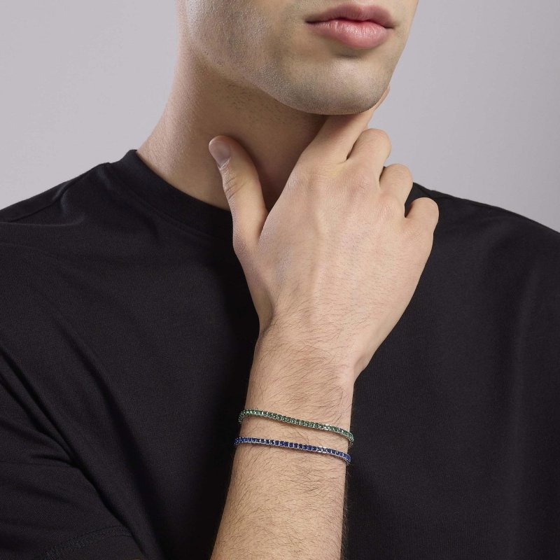 Mabina - Bracciale Tennis Uomo - Smeraldi Sintetici - Argento