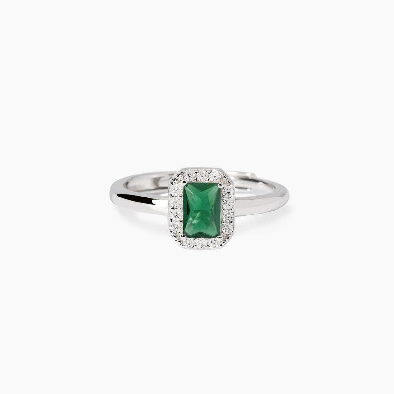 Mabina - Anello Regolabile - Smeraldo Sintetico - Argento