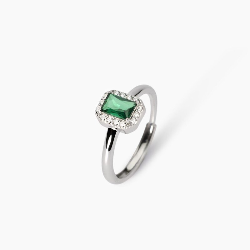 Mabina - Anello Regolabile - Smeraldo Sintetico - Argento