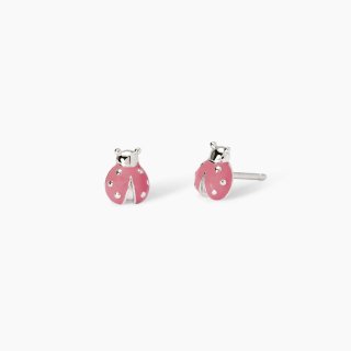 Mabina - Orecchini Da Bambina - Coccinelle Rosa - Argento