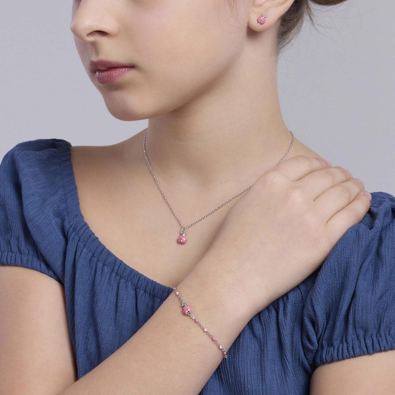 Mabina - Orecchini Da Bambina - Coccinelle Rosa - Argento