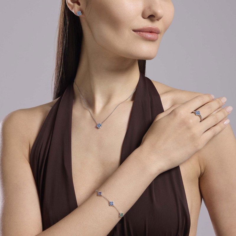 Mabina - Girocollo Fiore Azzurro - Argento - Zirconi