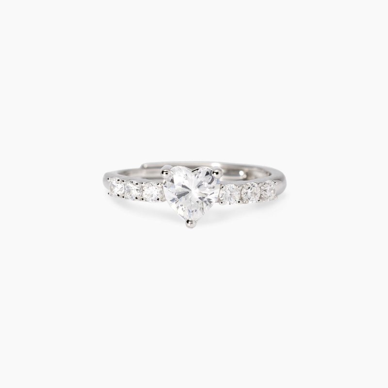 Mabina - Anello Regolabile - Cuore Zirconi - Argento