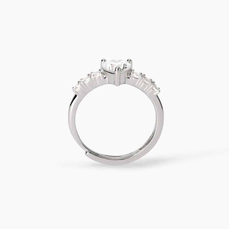 Mabina - Anello Regolabile - Cuore Zirconi - Argento