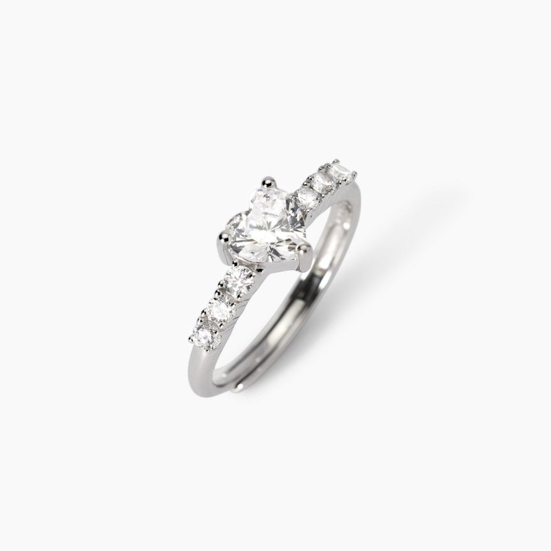 Mabina - Anello Regolabile - Cuore Zirconi - Argento